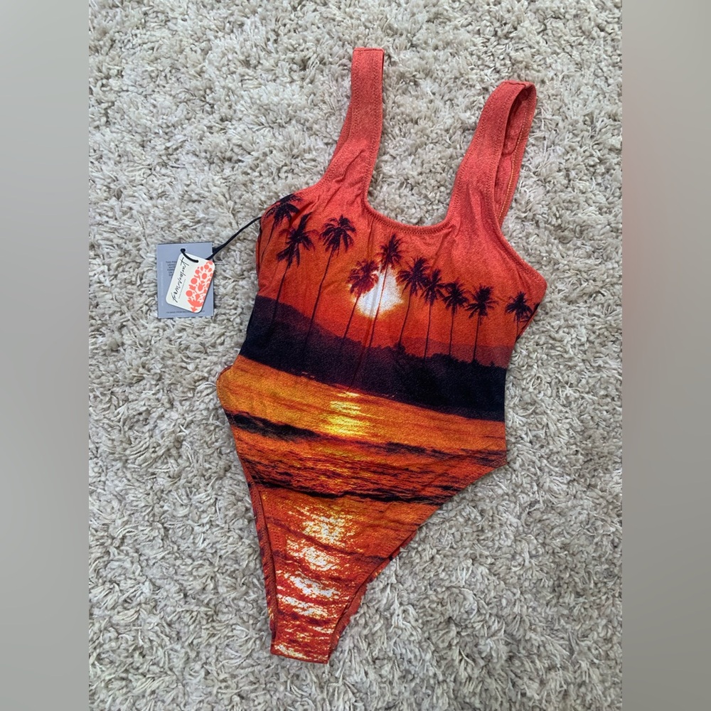 Free people movement x It’s Now Cool Orange Sunset Palm Tree one piece Swimsuit